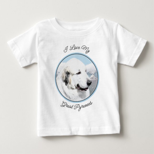 Große Pyrenäen Malerei - Original Hunde Kunst Baby T-shirt (Vorderseite)