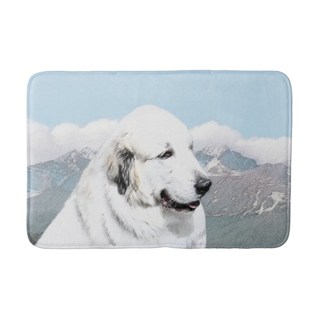 Große Pyrenäen Malerei - Original Hunde Kunst Badematte (Vorderseite)