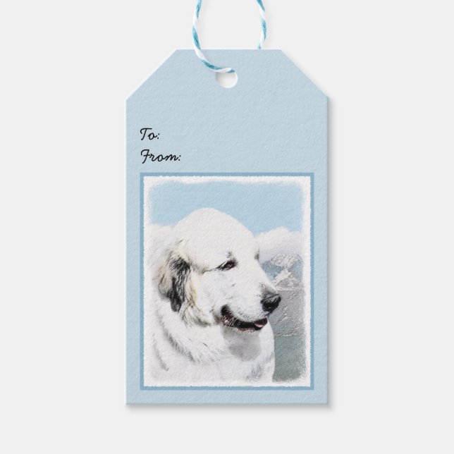 Große Pyrenäen Malerei - Original Hunde Kunst Geschenkanhänger (Vorderseite)