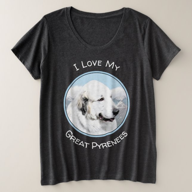 Große Pyrenäen Malerei - Original Hunde Kunst Größe T-Shirt (Design vorne)