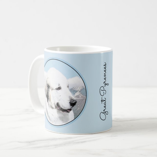 Große Pyrenäen Malerei - Original Hunde Kunst Kaffeetasse (Vorderseite Links)