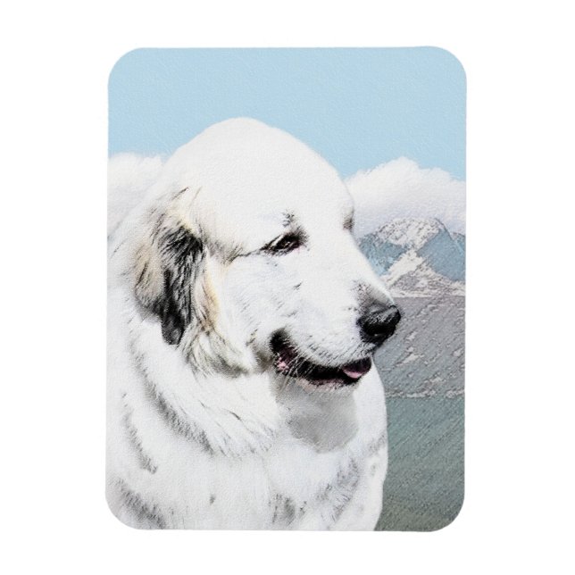 Große Pyrenäen Malerei - Original Hunde Kunst Magnet (Vertikal)