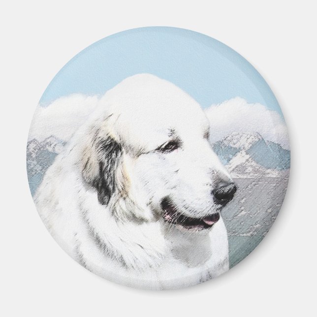 Große Pyrenäen Malerei - Original Hunde Kunst Magnet (Vorne)