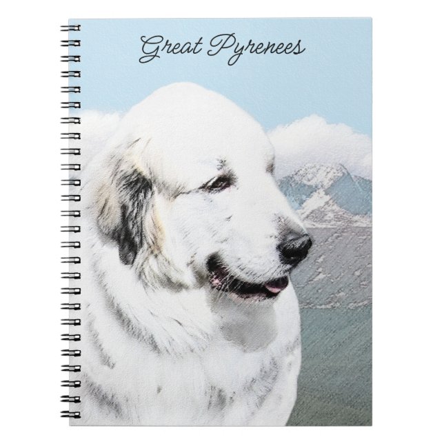 Große Pyrenäen Malerei - Original Hunde Kunst Notizblock (Vorderseite)