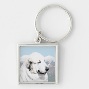 Große Pyrenäen Malerei - Original Hunde Kunst Schlüsselanhänger