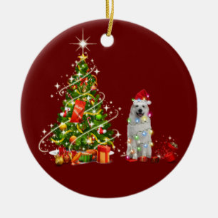 Große Pyrenäen mit Hutschuhen Weihnachten Keramik Ornament