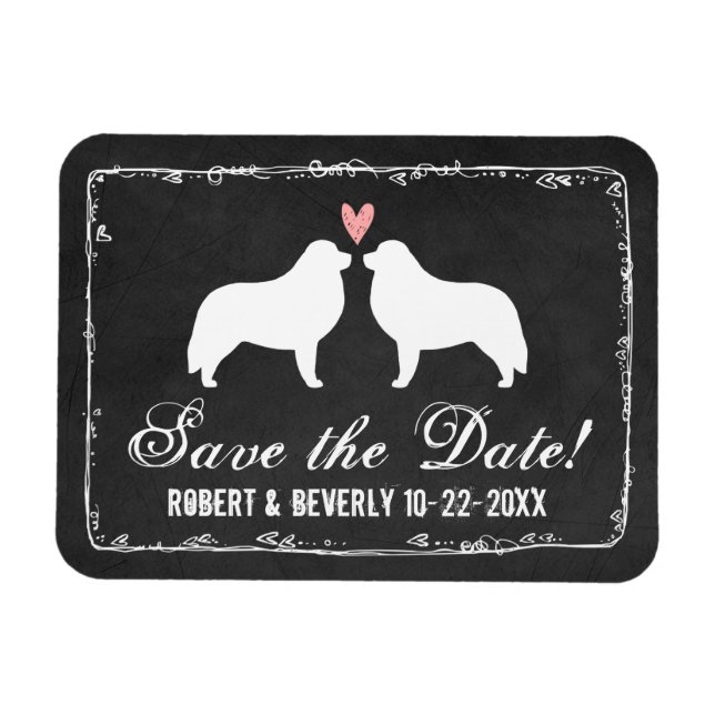 Große Pyrenäen-Silhouetten Hochzeitstag retten Magnet (Horizontal)