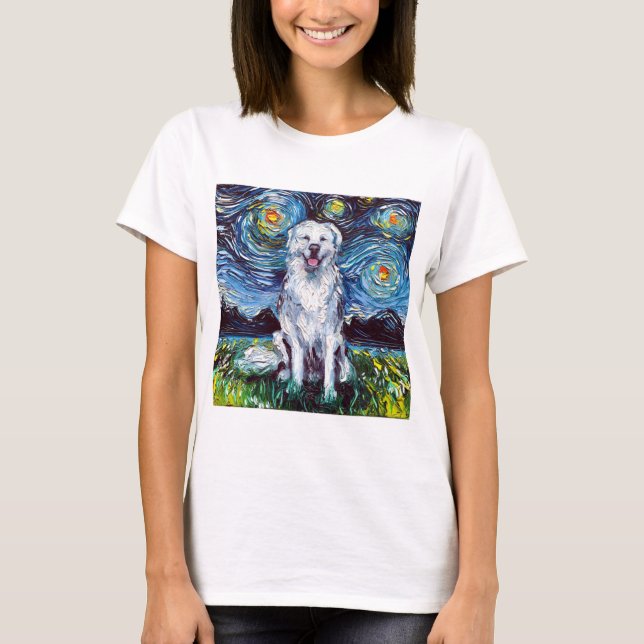 Große Pyrenäen Starry Night Big White Hund Art by  T-Shirt (Vorderseite)