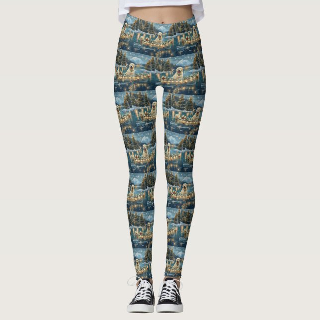 Große Pyrenäen Weihnachten Feierliche Reise Leggings (Vorderseite)