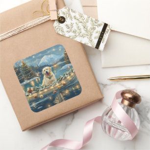 Große Pyrenäen Weihnachten Feierliche Reise Quadratischer Aufkleber