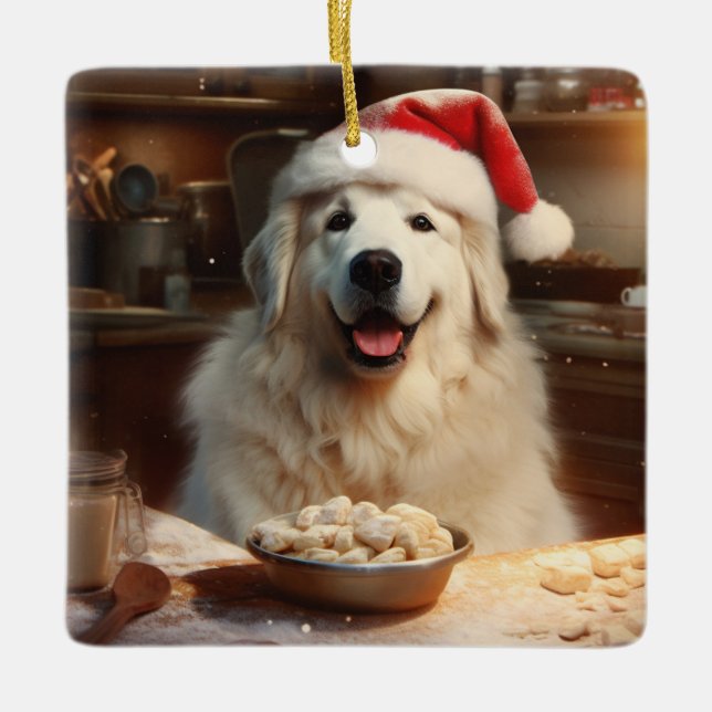 Große Pyrenäen Weihnachtskost Feiertag Keramikornament (Vorderseite)