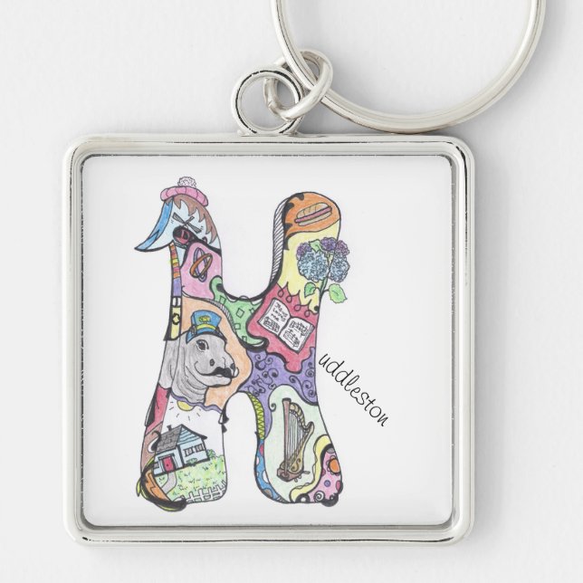 große quadratische Schlüsselkette:  "H " uddleston Schlüsselanhänger (Vorne)