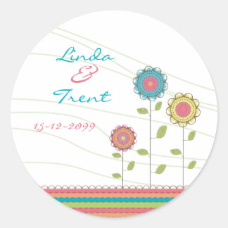 Große Rainbow-Blume beim Hochzeitssticken Runder Aufkleber