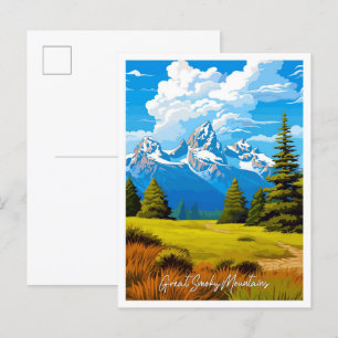 Große Rauchige Berge Reise Vintage-Illustration Postkarte