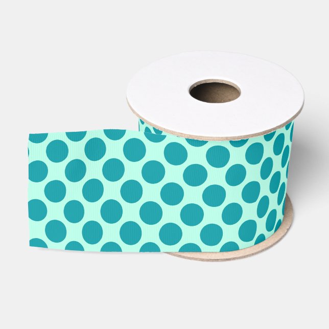 Große Retro-Punkte - Aqua und Türkis Ripsband (Spule)