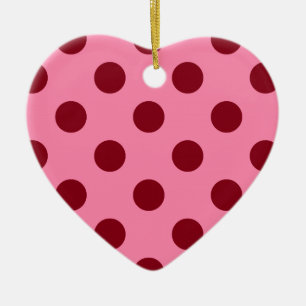 Große Retro-Punkte - bordeauxrot auf rosa Keramik Ornament
