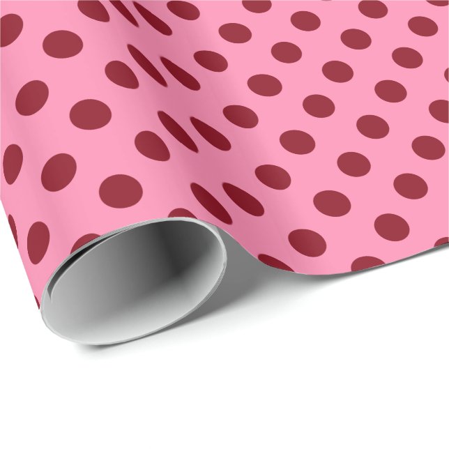 Große Retro Punkte - Burgunder auf Rosa Geschenkpapier (Rolleneckpunkt)
