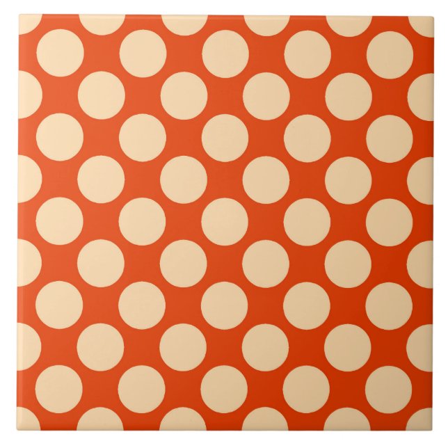 Große Retro-Punkte - hellorange und Mandarine Fliese (Vorderseite)