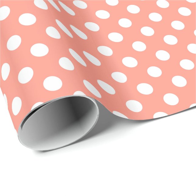 Große Retro Punkte - korallenrotes rosa und Weiß Geschenkpapier (Rolleneckpunkt)