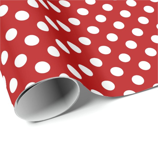 Große Retro Punkte - Rot und Weiß Geschenkpapier (Rolleneckpunkt)