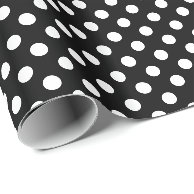 Große Retro Punkte - Schwarzweiss Geschenkpapier (Rolleneckpunkt)