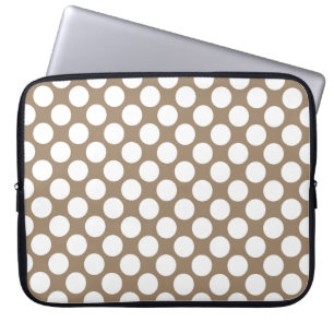 Große Retro-Punkte - weiß und taupbraun Laptopschutzhülle
