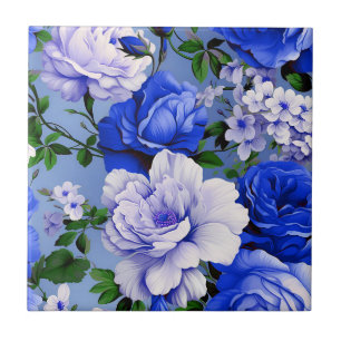 Große Retroblaue Rosenblume Fliese