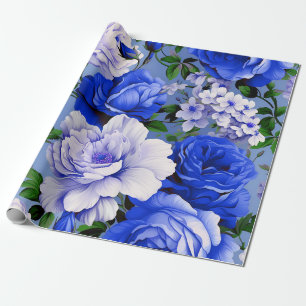 Große Retroblaue Rosenblume Geschenkpapier