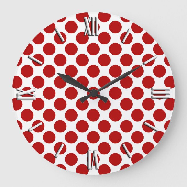 Große Retropunkte - rot und weiß Wanduhr (Vorderseite)