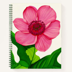 Große rosa Anemone mit grünem Blätter Journal Notizbuch