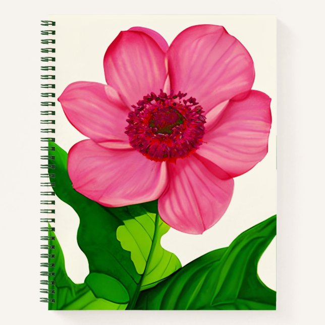 Große rosa Anemone mit grünem Blätter Journal Notizbuch (Vorderseite)