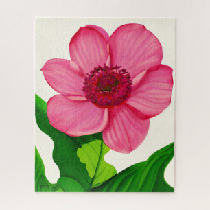 Große rosa Anemone mit smaragdgrünen Blätter Puzzle