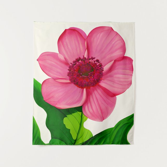 Große rosa Anemone mit smaragdgrünen Blätter Wandteppich (Vorderseite)