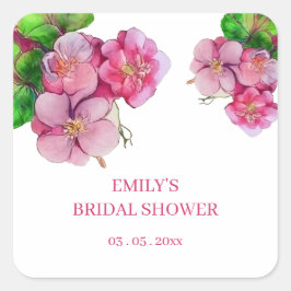 Große rosa Blume, Blume Flora Aquarell Quadratischer Aufkleber