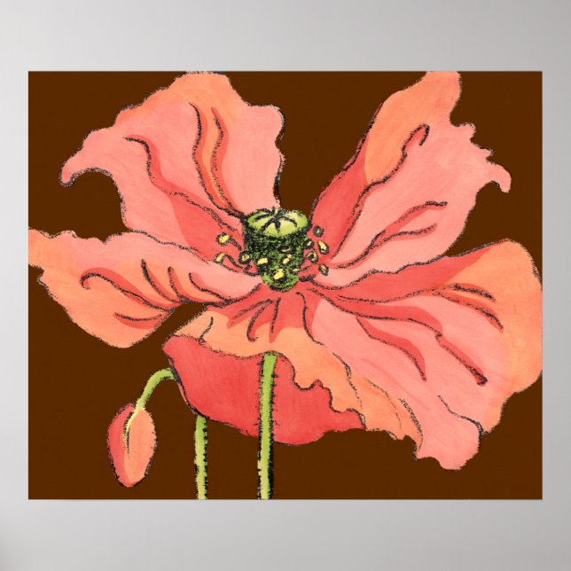 Große rosa Blume mit tiefrotem Hintergrund Poster (Vorne)