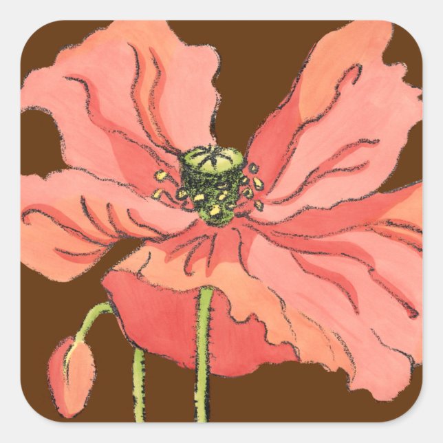 Große rosa Blume mit tiefrotem Hintergrund Quadratischer Aufkleber (Vorderseite)