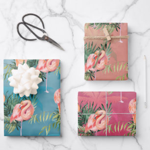 Große rosa Flamingos im tropischen Palmenparadies Geschenkpapier Set