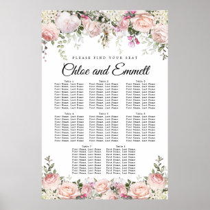 Große, rosa, florale 8-Tisch-Hochzeitstabelle Poster