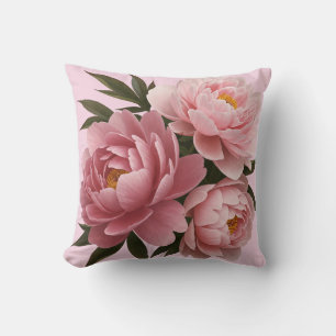 Große rosa Pfingstrosen Kissen - Vintage Blumenmus