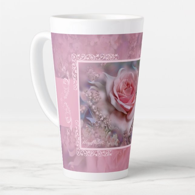 Große rosa Rose Latte Tasse (Linke Ecke)