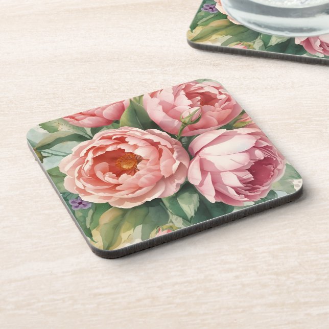Große rosa Vintage-Blumen Getränkeuntersetzer (Linke Seite)
