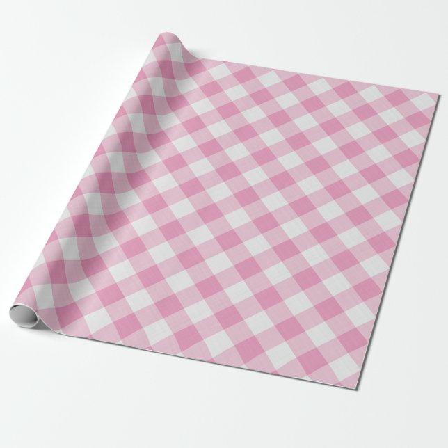 Große, rosa/weiße Gingham-Karo Muster Geometrie Geschenkpapier (Ungerollt)