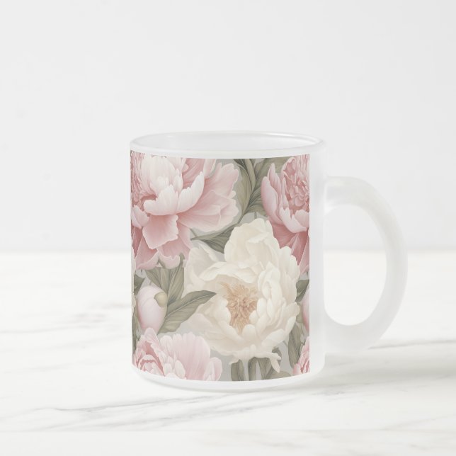Große rosa, weiße Peonies Designer Tasse drucken (Rechts)