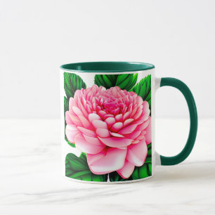 Große rosafarbene Peony mit smaragdgrünen Blätter Tasse