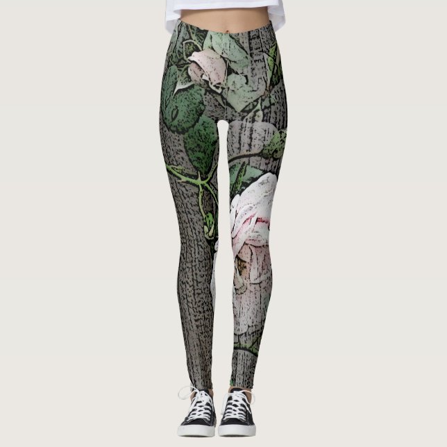 Große Rose auf Holz Leggings (Vorderseite)