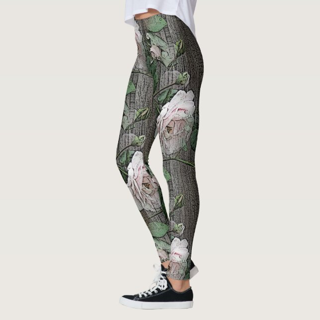 Große Rose auf Holz Leggings (Links)