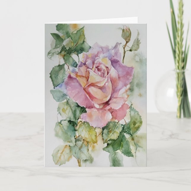 Große Rose in Aquarellen Karte (Vorderseite)