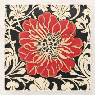 Große rote Art Nouveau-Blume Glasuntersetzer