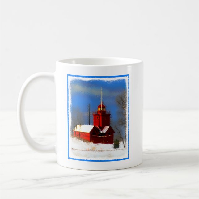 Große rote Leuchtturm-Malerei - ursprüngliche Kaffeetasse (Links)