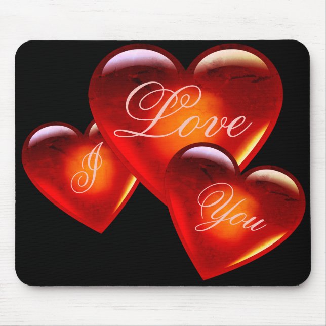Große rote Liebe Herz/I Liebe Sie/liebend herzschw Mousepad (Vorne)